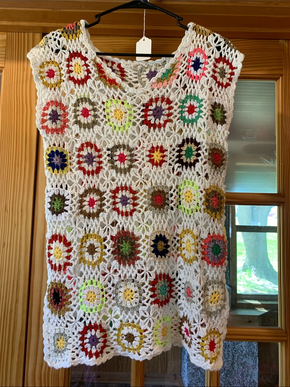 Women’s Jodifl Patchwork Quilt Block Crocheted V-neck Sleeveless Tank Top S